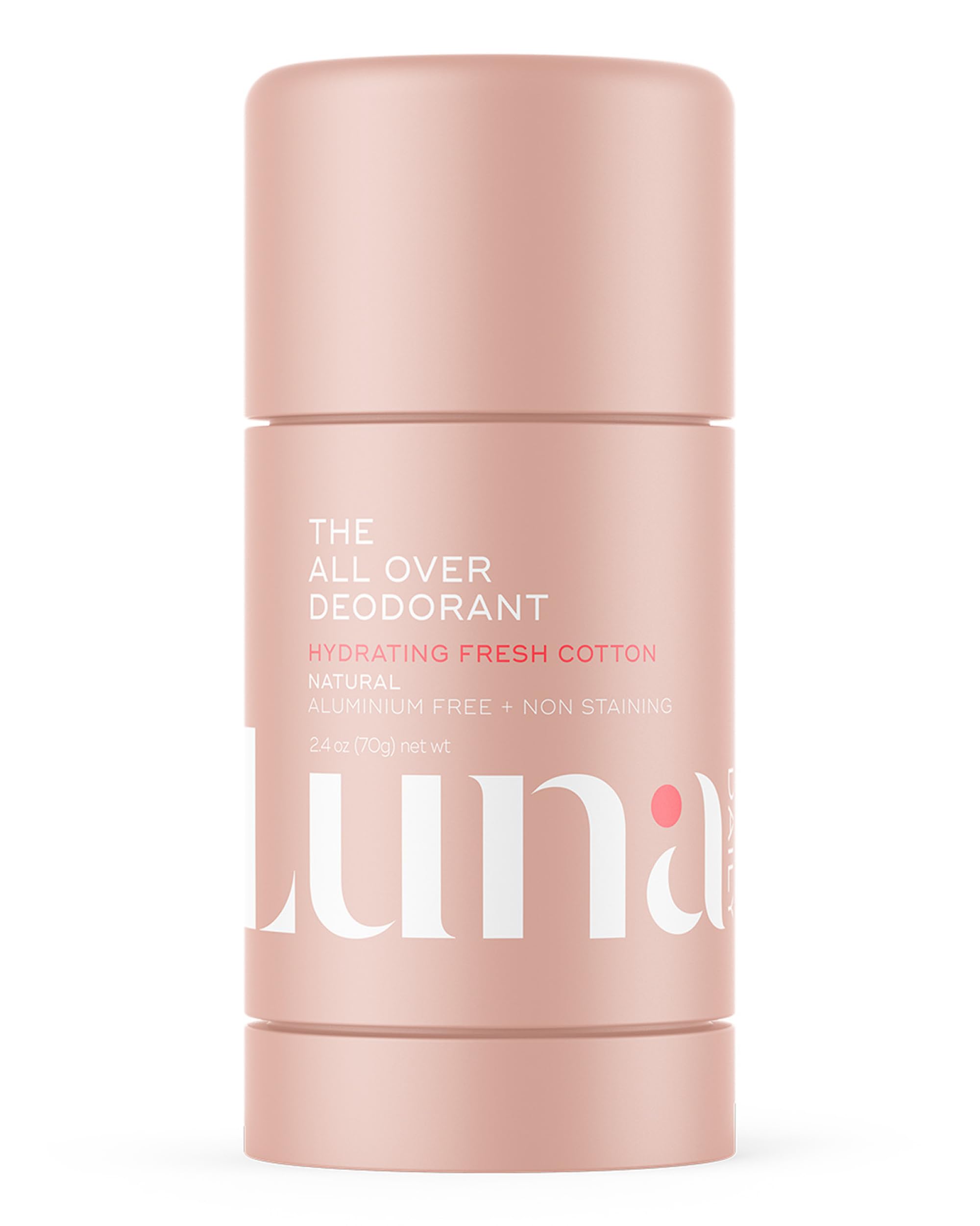 Luna Daily The All Over Deodorant™ Stick | Hydrating Natural Deodorant for Women | Aluminum-Free, Non-Staining & pH-Balanced | Soft Cotton Scent | With Hyaluronic Acid & Prebiotics, 2.4 oz