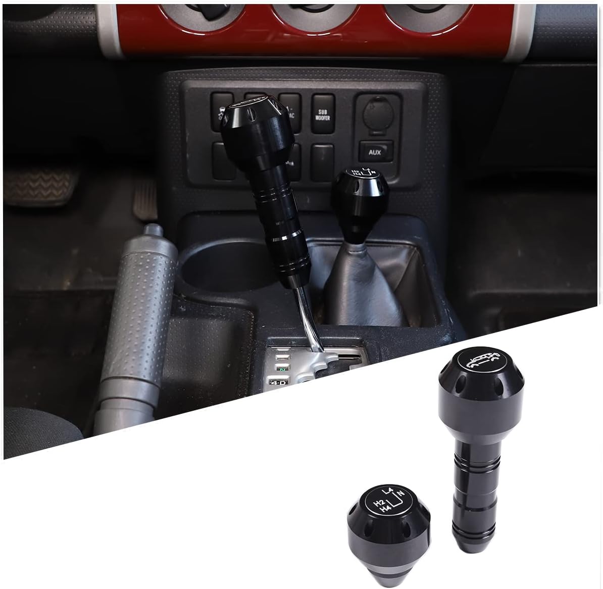 Fit for Toyota FJ Cruiser 2007-2021 Car Gear Shifter Head Replacement, Aluminum Alloy Shifter Shift Button Knob Replacement Kit (Black)