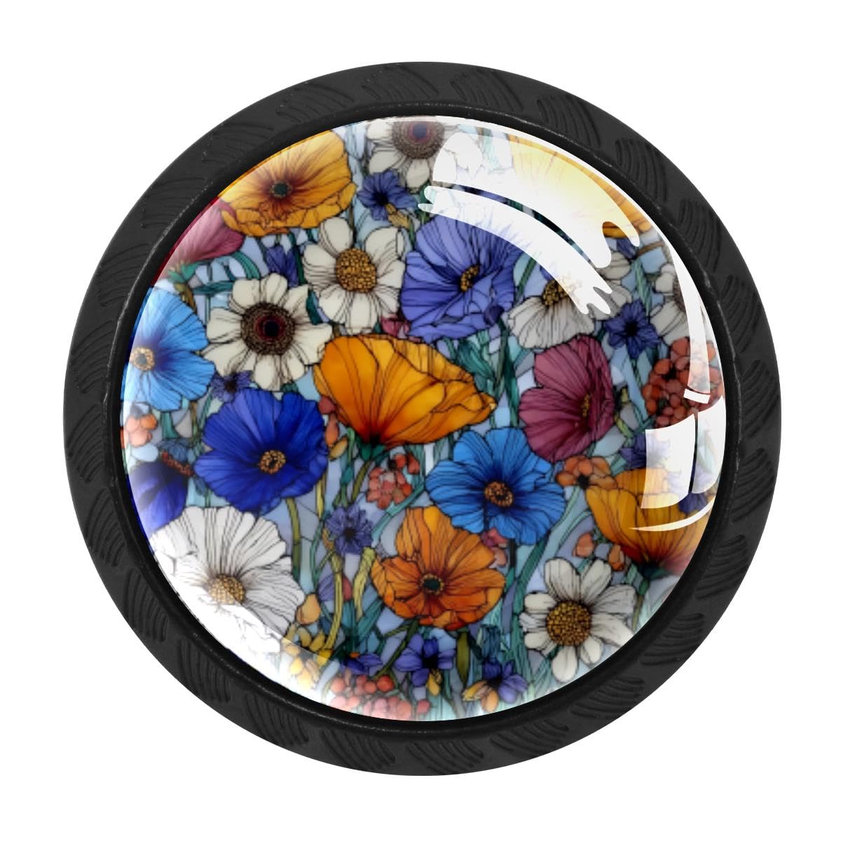 HEOEH 4 PCS Kitchen Cabinet Knobs, Wildflowers Drawer Knobs Dresser Handles