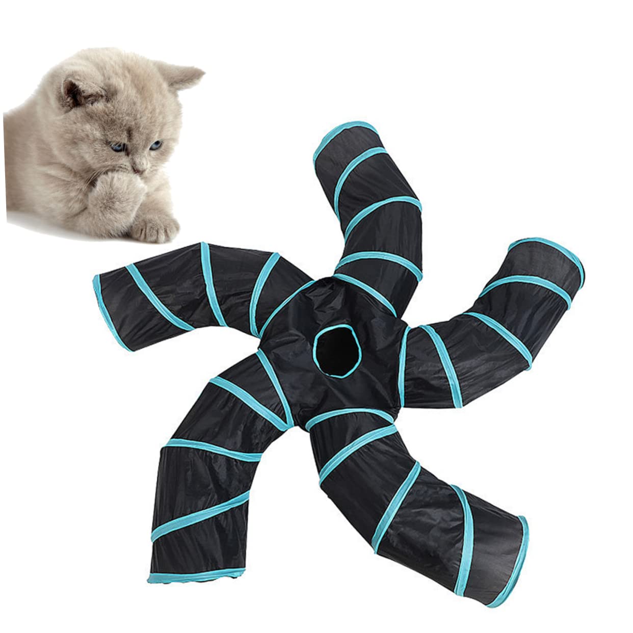 PartyKindom Tunnel Pieghevole per Gatti a Cinque Vie Gioco Interattivo, Materiale Resistente e Design Compatto per L'intrattenimento Domestico dei Tuoi Animali
