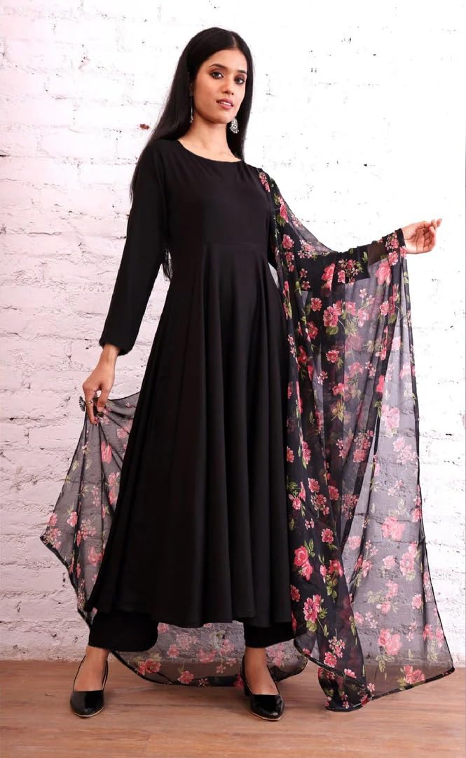 Toochki Women's Rayon Regular Ethnic Kurta Set (Toochki282-Krsn/Xl_Black