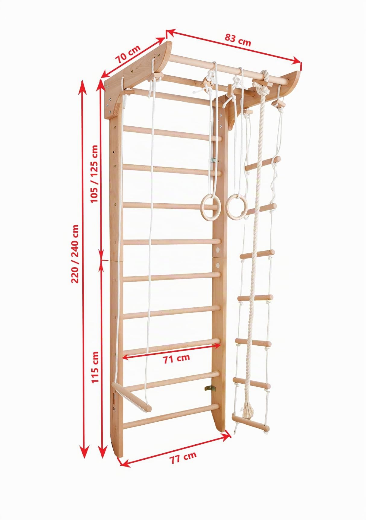 Escalera Sueca Barras de Pared Kinder-2-220, Gimnasia de los niños en casa, Complejo Deportivo de Gimnasia - Certificado, almacén de la UE