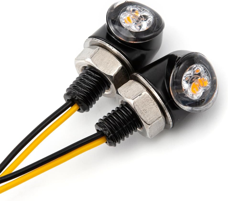 Motorcycle Turn Signal Light Mini LED Micro Blinkers Small Front Rear Indicator for Cafe Racer Bobber Chopper Scooter Street Bike (A-Black)