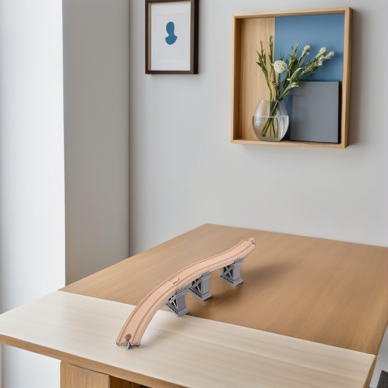 Homoyoyo Set Accessori per Binari del Treno in Legno con Ponti e Binari Curvi in Salita, Compatibile con Piste Ferroviarie Giocattolo, Gioco Educativo e Creativo di Costruzione