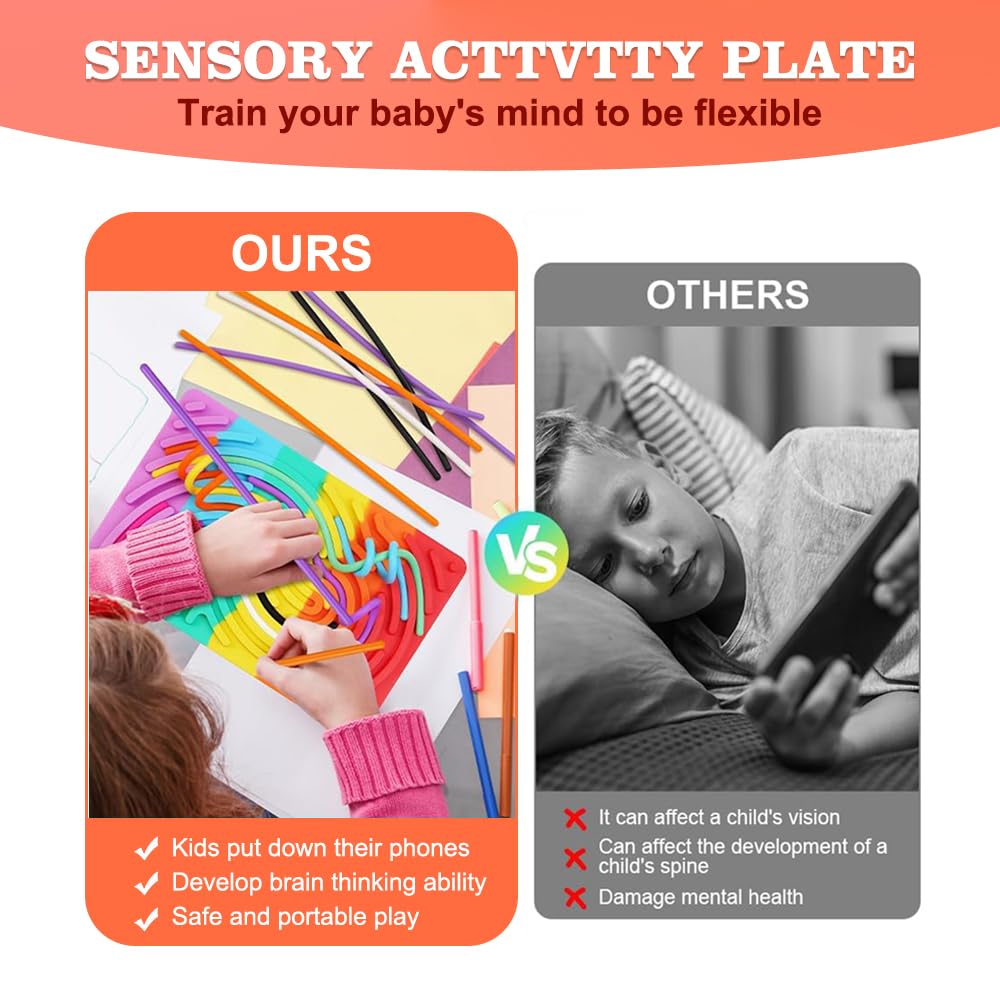 Vizaro Sensory Activity Board: Ednzion Double-Sided Silicone Fidget Toy for Kids & Adults | Silent, No Mess, Calming for Anxiety, ADHD & Autism | Portable & 10 Strings | Ages 3+ 2