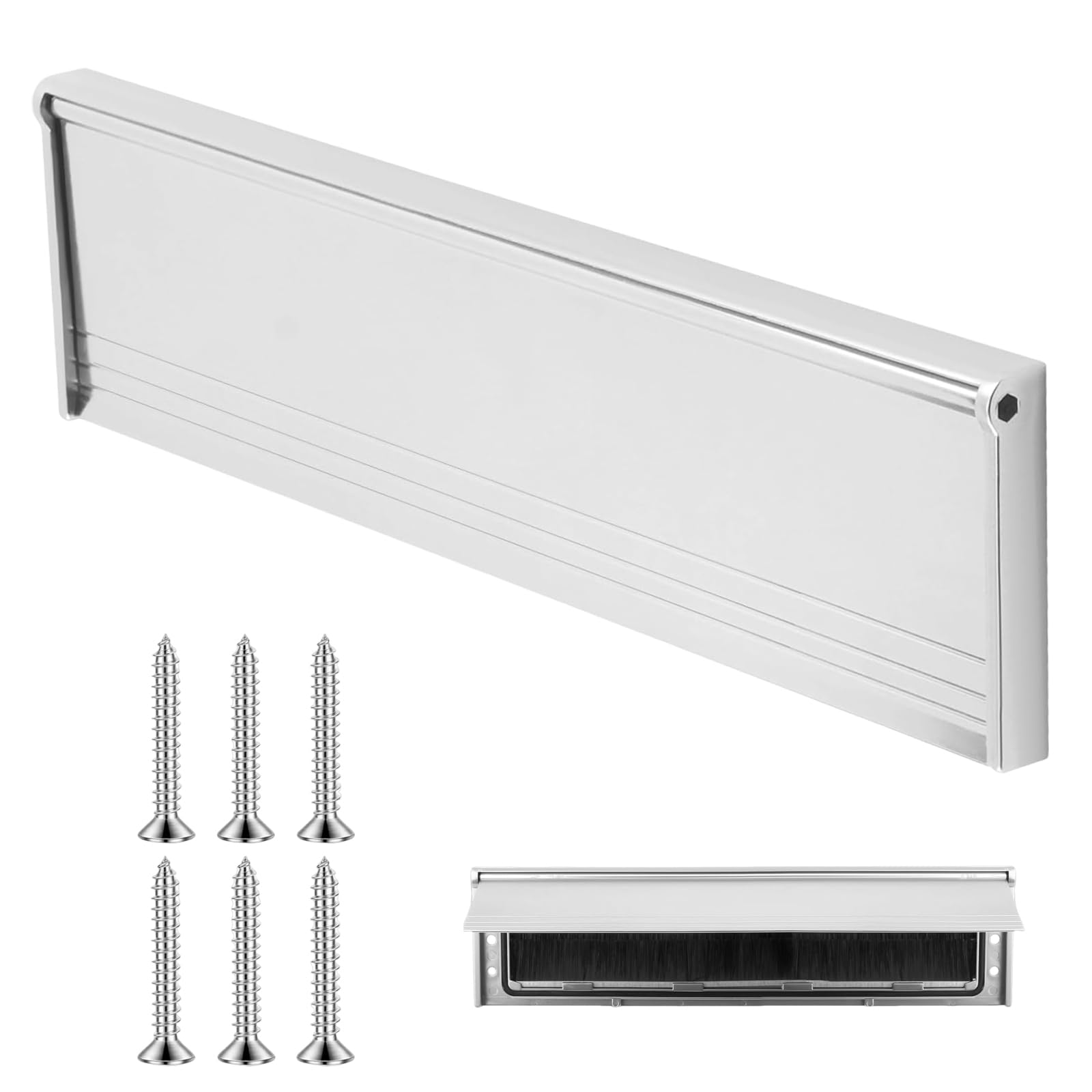 Internal Letterbox Draught Excluder, 11.5 Inch Metal Letter Box Cover Flap Plate Seal Adjustable Chrome Replacement Letter Box for Wood or uPVC Doors (Silver)