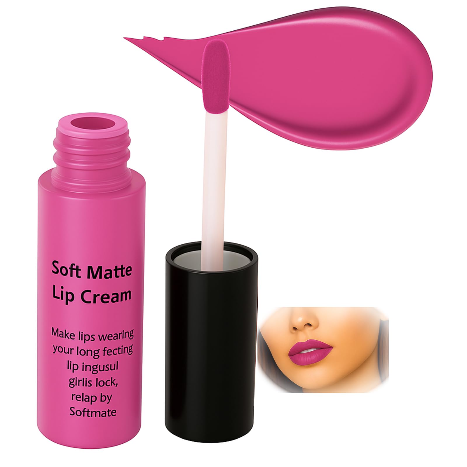 Magenta Glow Hue Velvet Matte Liquid Lipstick, Long Lasting Waterproof Lip Color, Non-Stick Cup Formula