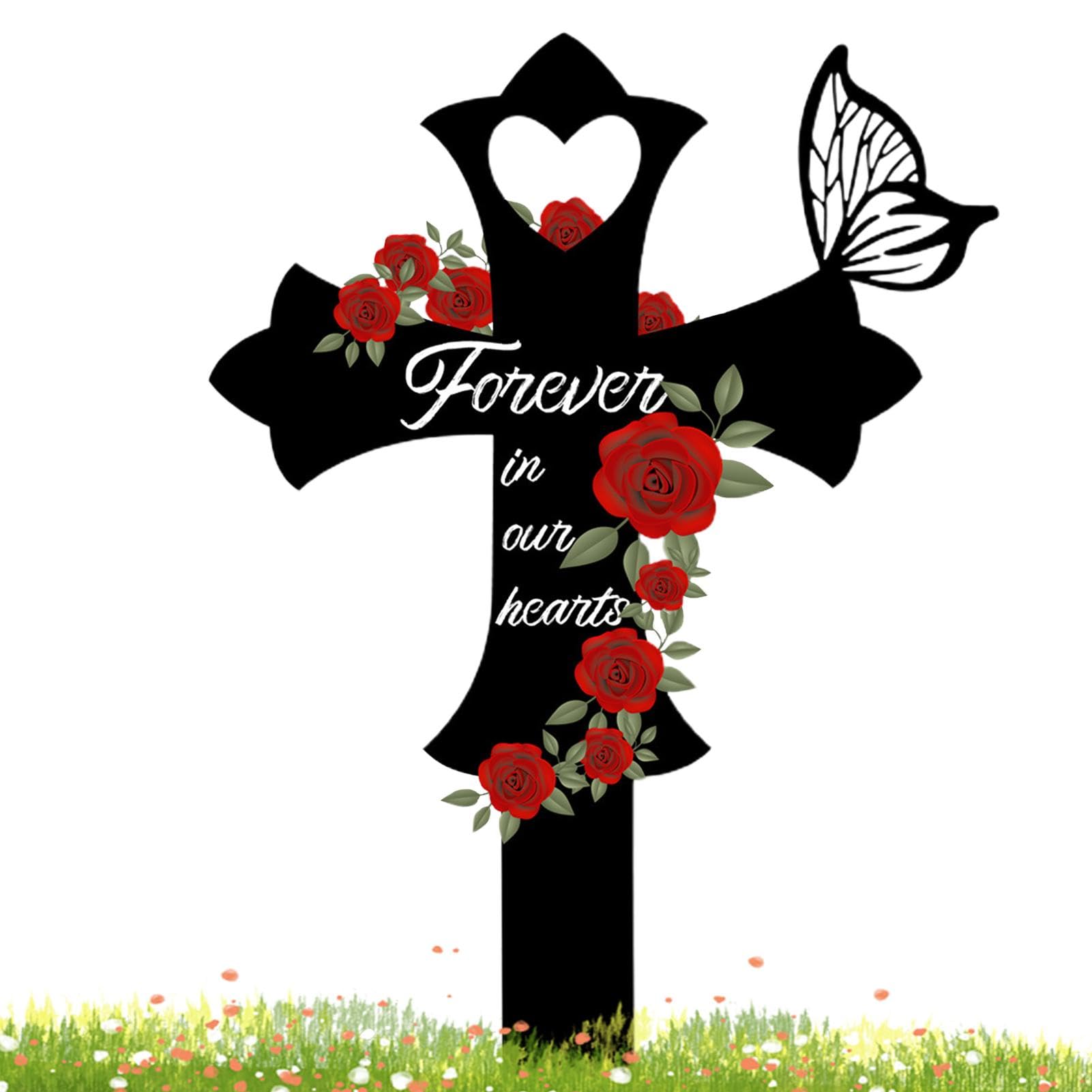 Buryeah Gedenkpfahl Schmetterling – 34 X 30 Cm, Metall, Wasserdicht, Doppelseitig Bedruckt – Für Grabdekoration & Garten