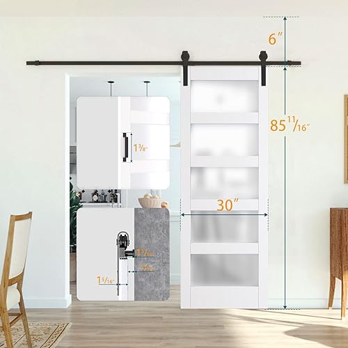 Miniatura 2 de Puerta corrediza de vidrio de 30 x 84 pulgadas, losas resistentes para puerta de granero, requiere montaje, puertas de granero para el hogar, 5