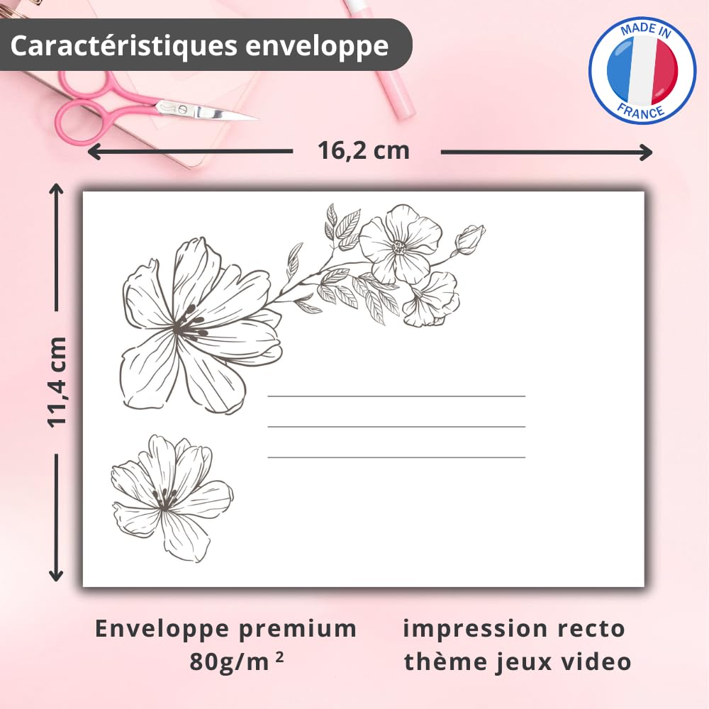 Set 10 biglietti ringraziamenti con buste stampate | Design FLORAL | Cartolina 10,4x14,8 cm | Ringraziamento matrimonio nascita compleanno