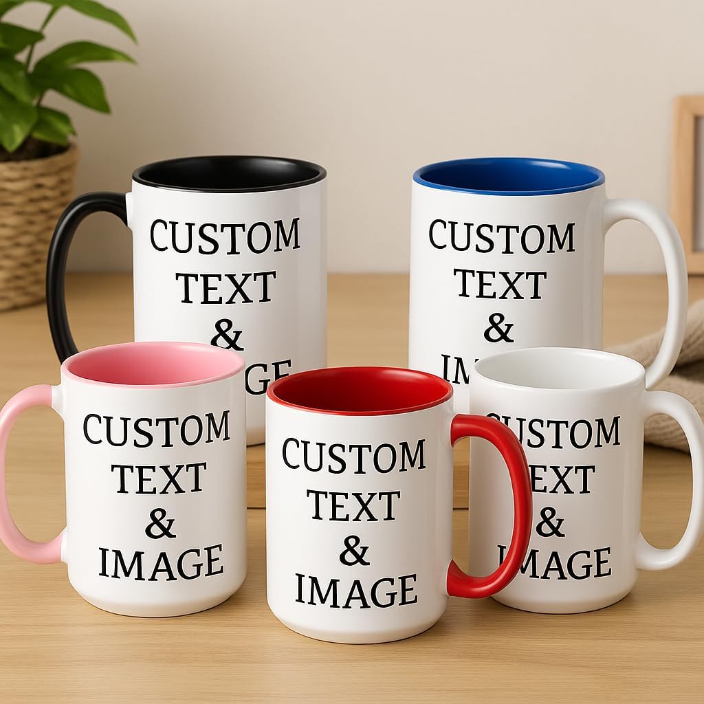 Customized 15oz Ceramic Coffee Mugs with Personalized Text and Photo Image Upload Novelty Gift, Personalize With Different Design And Images, Custom Gift (Pink) - Image 6