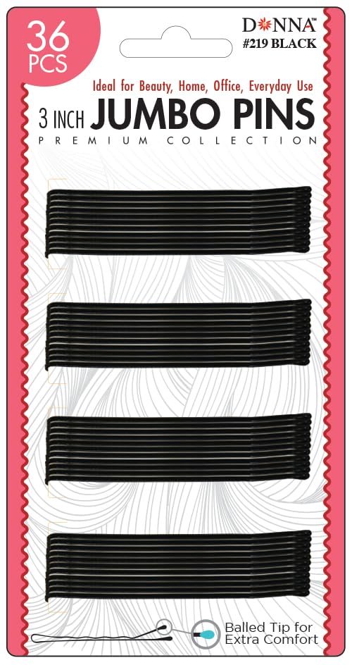 Donna 3 Inch Jumbo Bobby Pins for Hair Styling - Versatile Hair Clips and Hair Ties Strong Hold for Thick Hair 36 Count - Ideal for Professional and Everyday Use