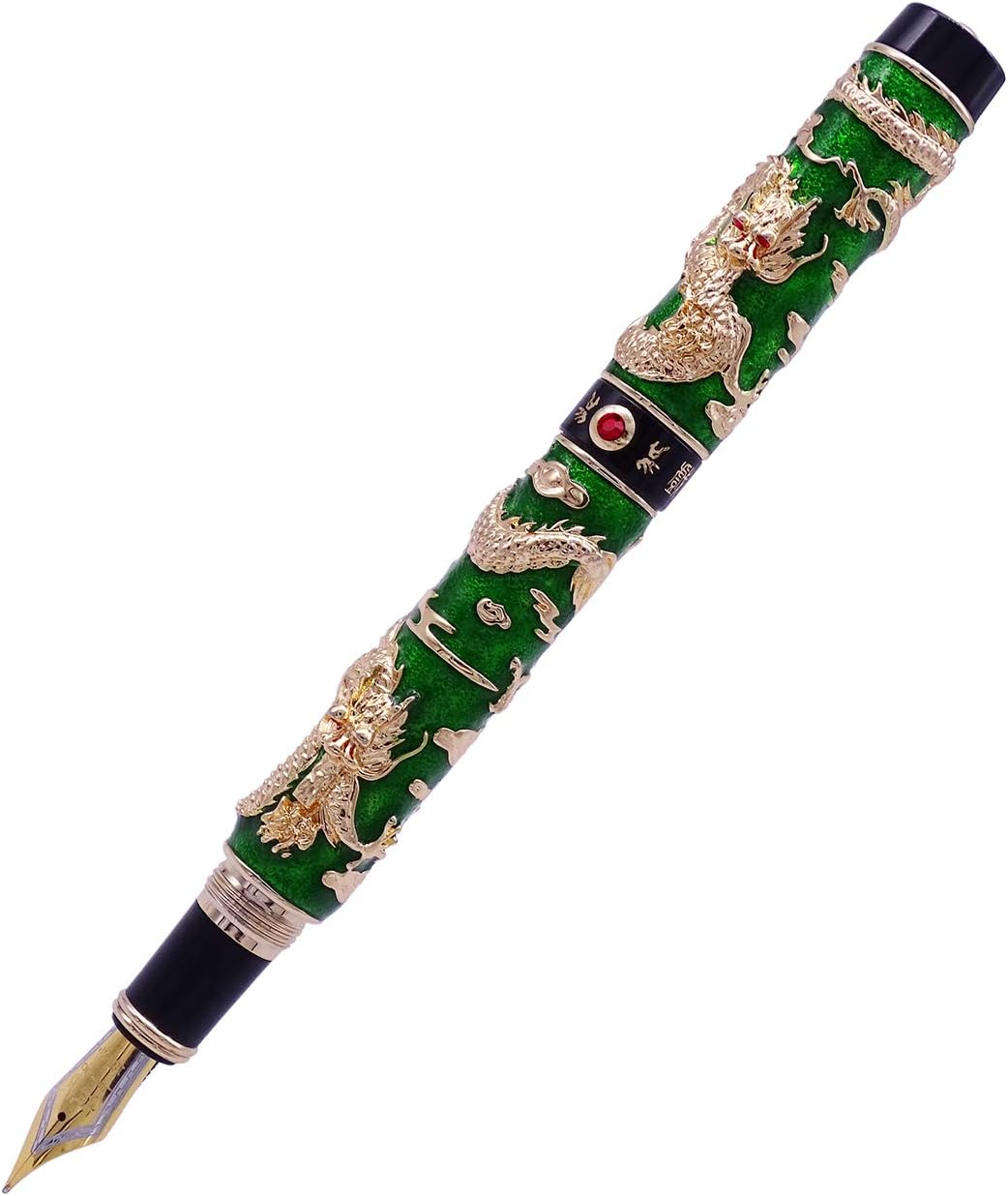 Jinhao Green Cloisonne Enamel Dragon Playing Pear Fountain pen, Medium Nib Signature & Collection Pens, Business Pen