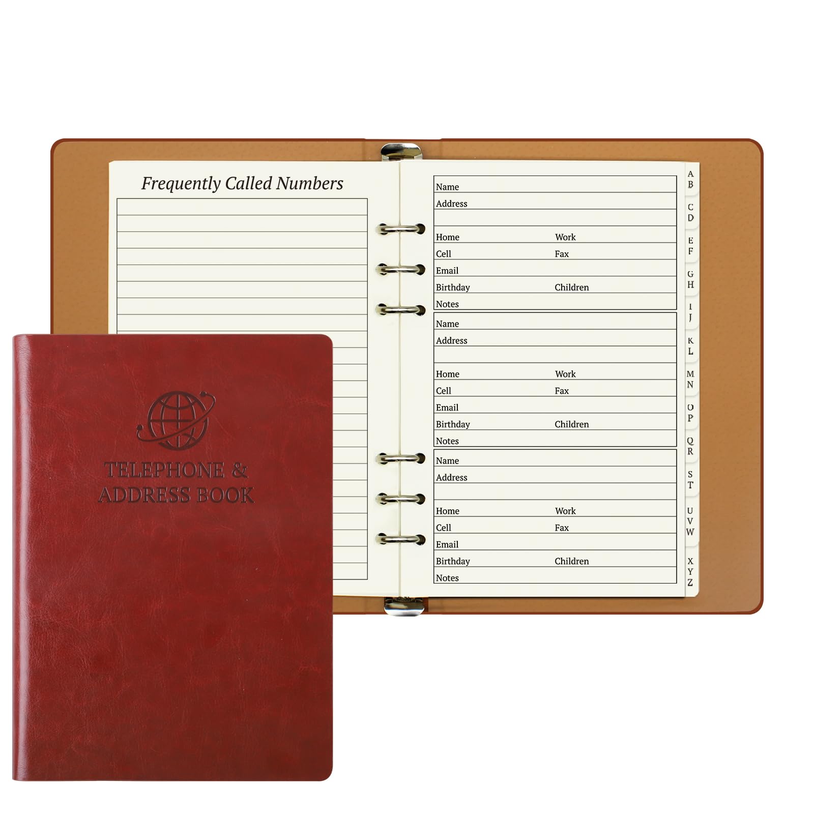 suituts Refillable Address Book with Alphabetical Tabs, 600 Entry Spaces Large Print Contact/Phone Books, PU Leather Hardcover Address Book for Seniors, Elderly