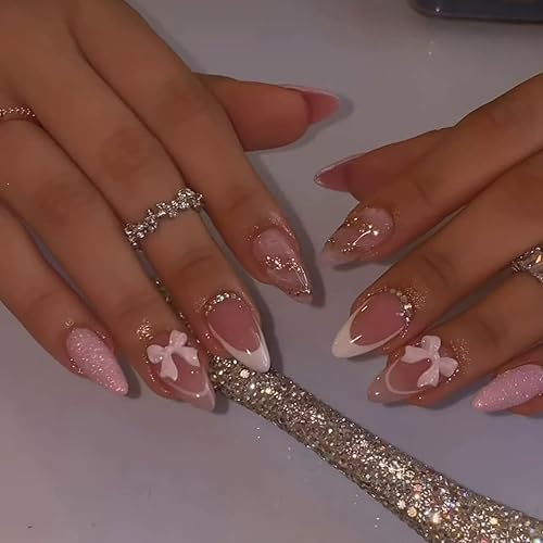 Almond Press on Nails Short White French Tip Press on