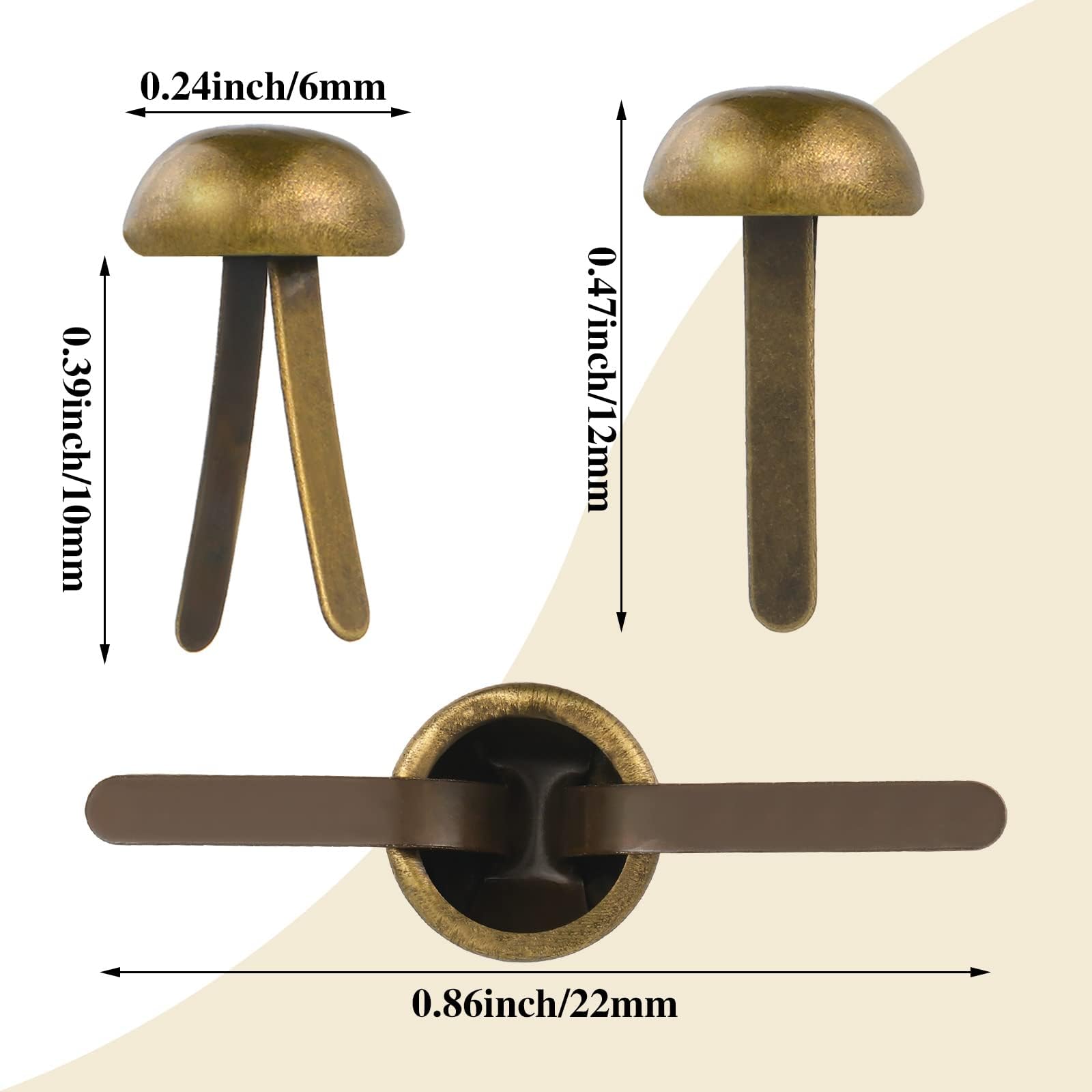 HOTOP 500 Pieces Paper Brass Fasteners Brass Brads Round Fasteners for Kids Craft Art Crafting School Project Decorative Scrapbooking DIY Supplies(Bronze,0.3 x 0.6 Inch)