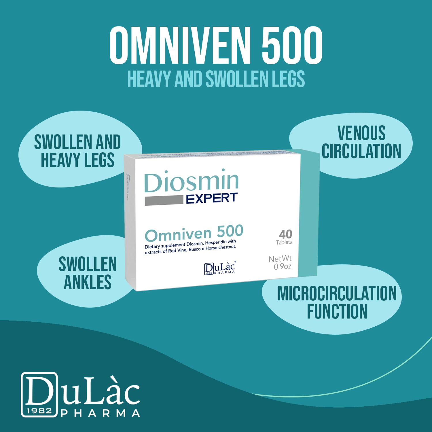 Dulàc - Omniven 500-40 Tablets Diosmin, Horse Chestnut Extract, Butchers Broom, Hesperidin. Dietary Supplement, Made in Italy
