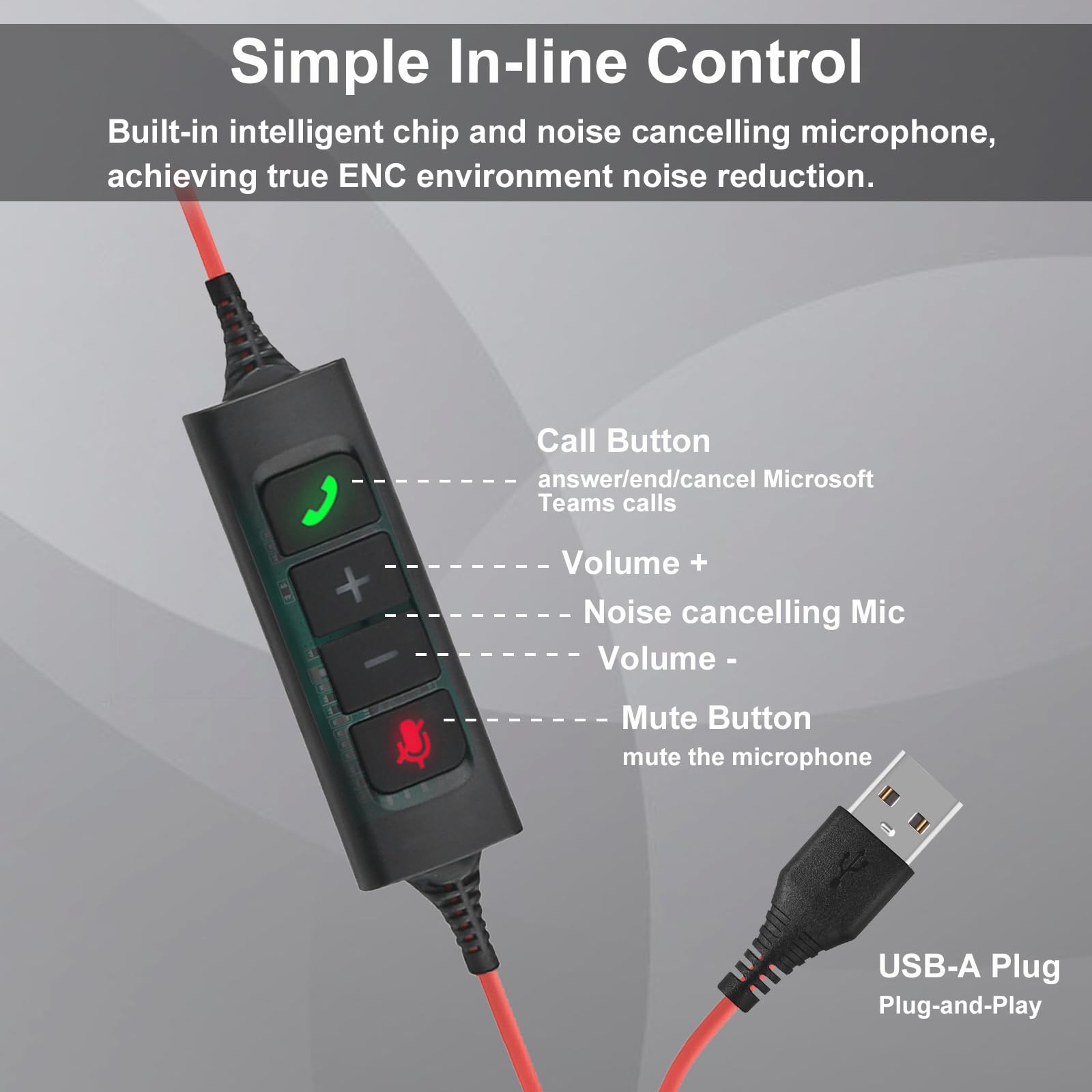 Callez Cuffie USB PC con microfono, cuffie stereo con microfono ENC 2 per cancellazione del rumore, controllo delle chiamate, cuffie business con cavo per home office call center team, zoom skype