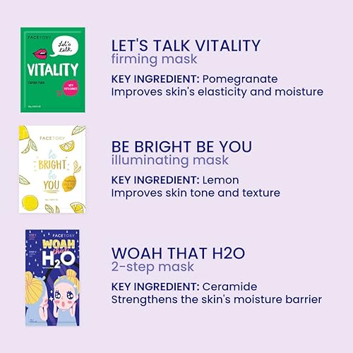 Miniatura 5 de FACETORY Best of Seven - Colección de máscaras faciales (21 unidades) - Hidrata, potencia el resplandor, calma, revitaliza, nutre, purifica la piel,