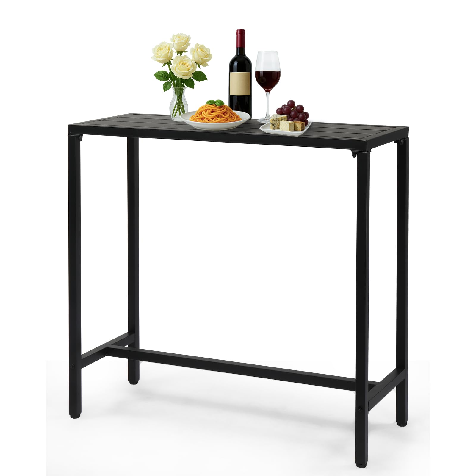 Outdoor Bar Table,40" Outdoor Bar Table with Adjustment Knob, Rectangle Narrow Counter Height Table, Ideal Bar Height Table for Balcony Patio Garden Yard Poolside, Black