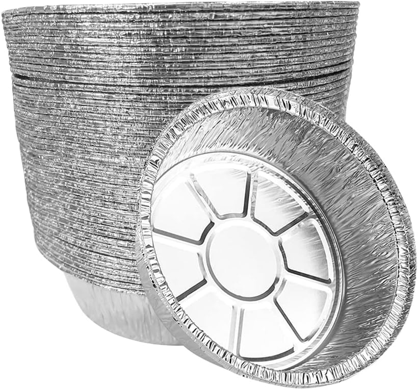 Non-Stick Round Disposable Air Fryer Aluminum Foil Liners 50PCS, Oil-Proof Aluminum Foil Tin Box Also for Steamer Basket Instant Pot Oven & Grill (9 Inch)