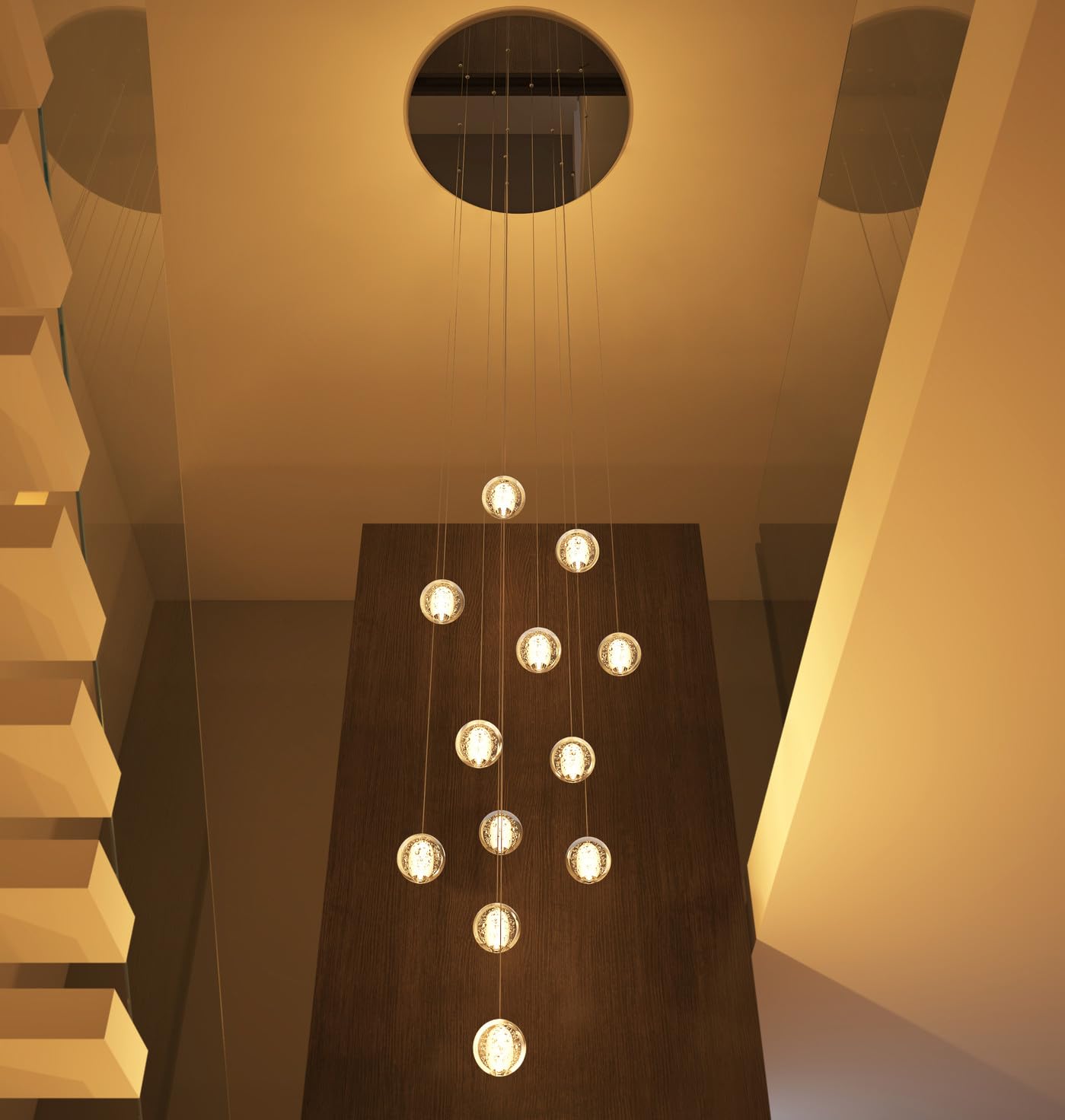 Amazon.co.jp: モダンな階段クリスタルシャンデリア、高天井のレイン