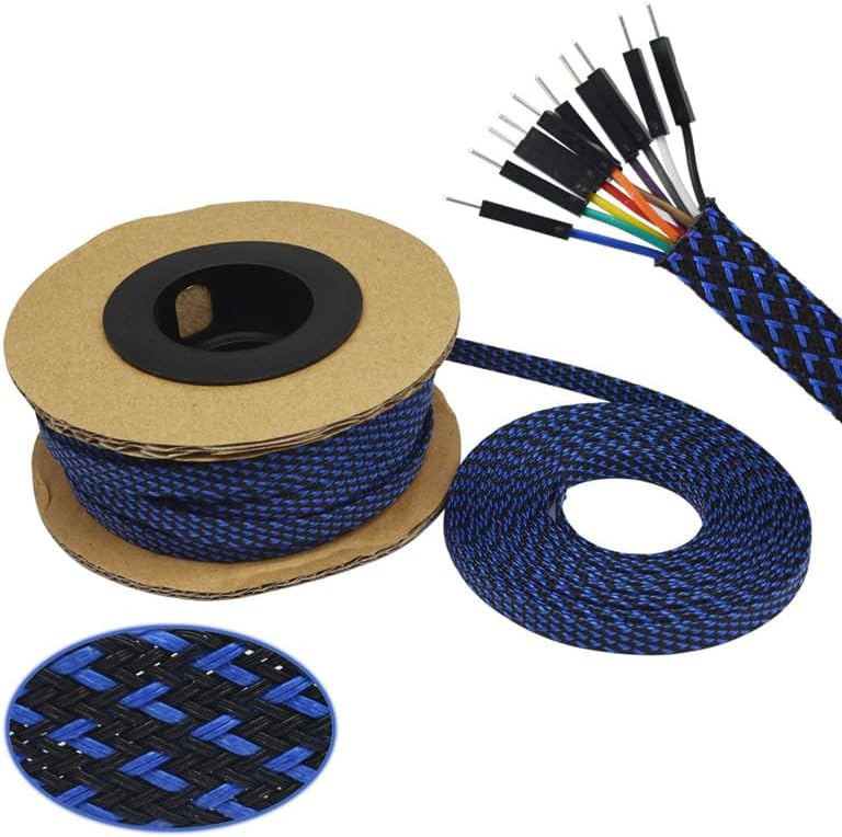 10/30 meters Black & Blue 8mm PET Expandable Sleeving High Density Sheathing Plaited Cable Sleeves - (Length: 30M)