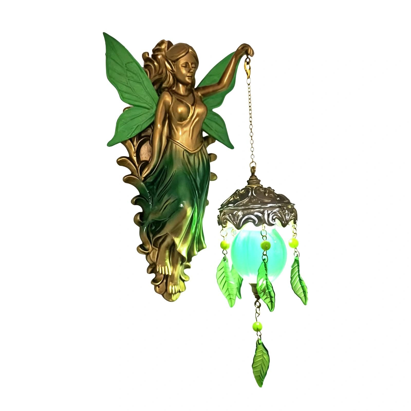 Elfenfigur Wandlampe,Engel Statue mit LED Hängelaterne,Meerjungfrau Wandleuchte Deko,Feen Wanddekoration für Wohnzimmer Schlafzimmer Flur Eingangsbereich Büro,Geschenkidee für Frauen(Stil 1)