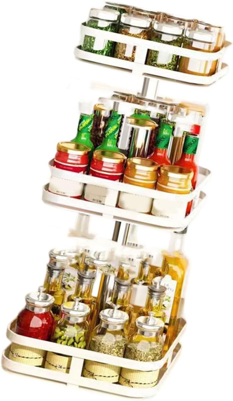 Rotating Shelf Metal Storage Rack Adjustable Space Saving Organizers for Kitchen Bathroom Accessory Rotating Kitchen Countertop Organizers