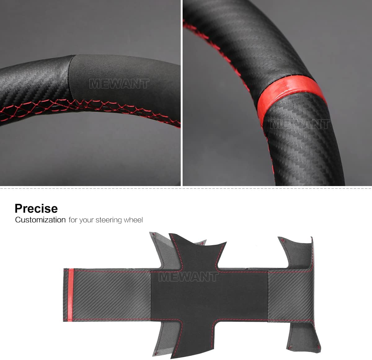 MEWANT Steering Wheel Cover Wrap for Mazda MX-5 MX5 Miata NB for Protege5 Hand-Stitched Made of Suede and Carbon Fiber