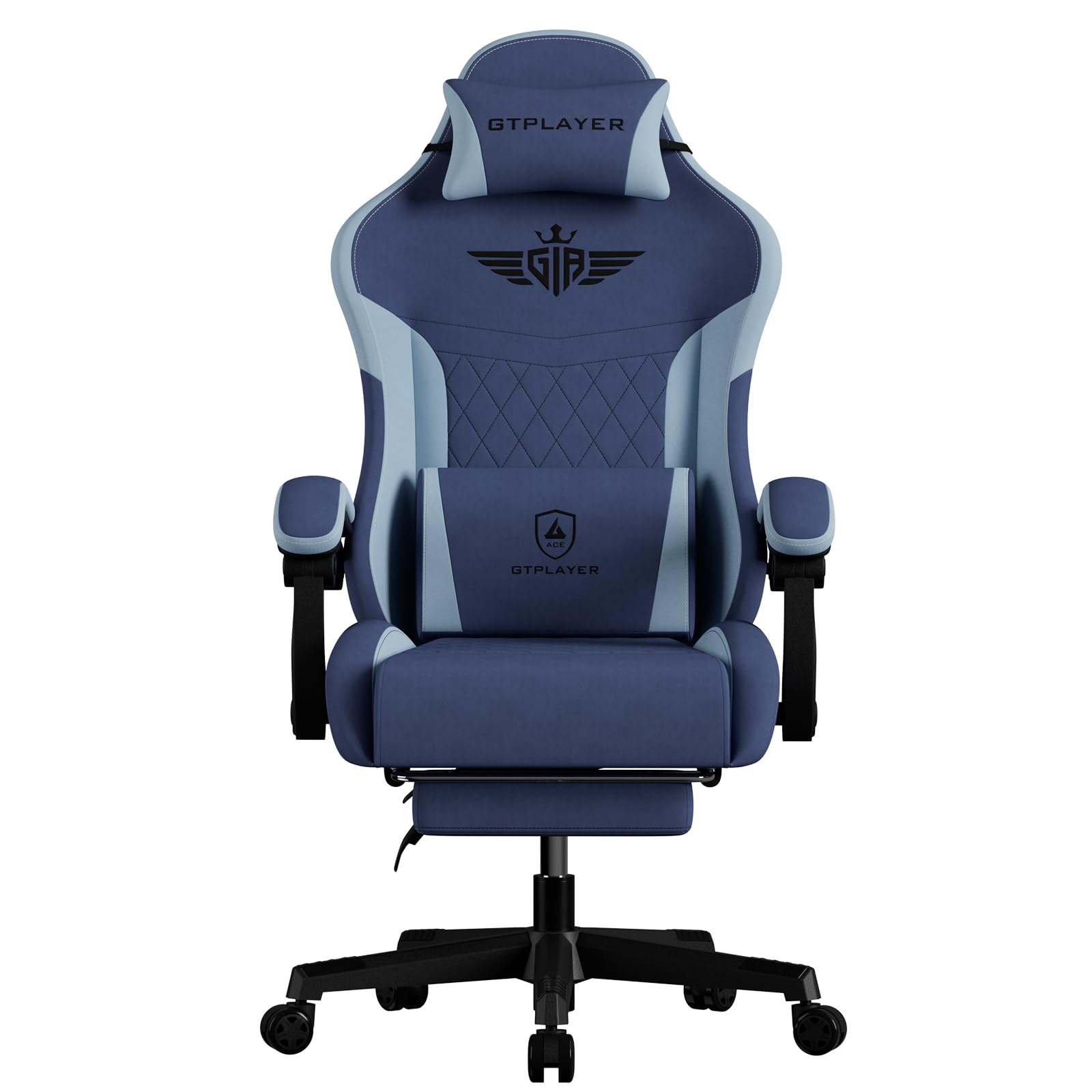GTPLAYER Gaming Chair Fabric, High Back Computer Chairs with Footrest for Adults Ergonomic Lumbar Support Swivel PC Chair for Home Office (Dark Blue)