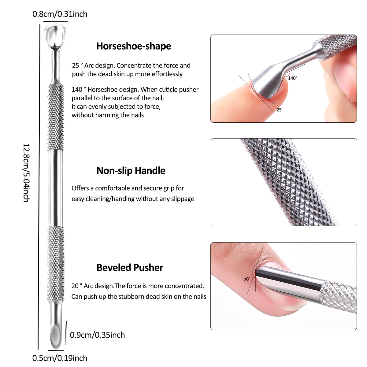 Metal Silver Cuticle Pusher, Dual Ended Cuticle Remover
