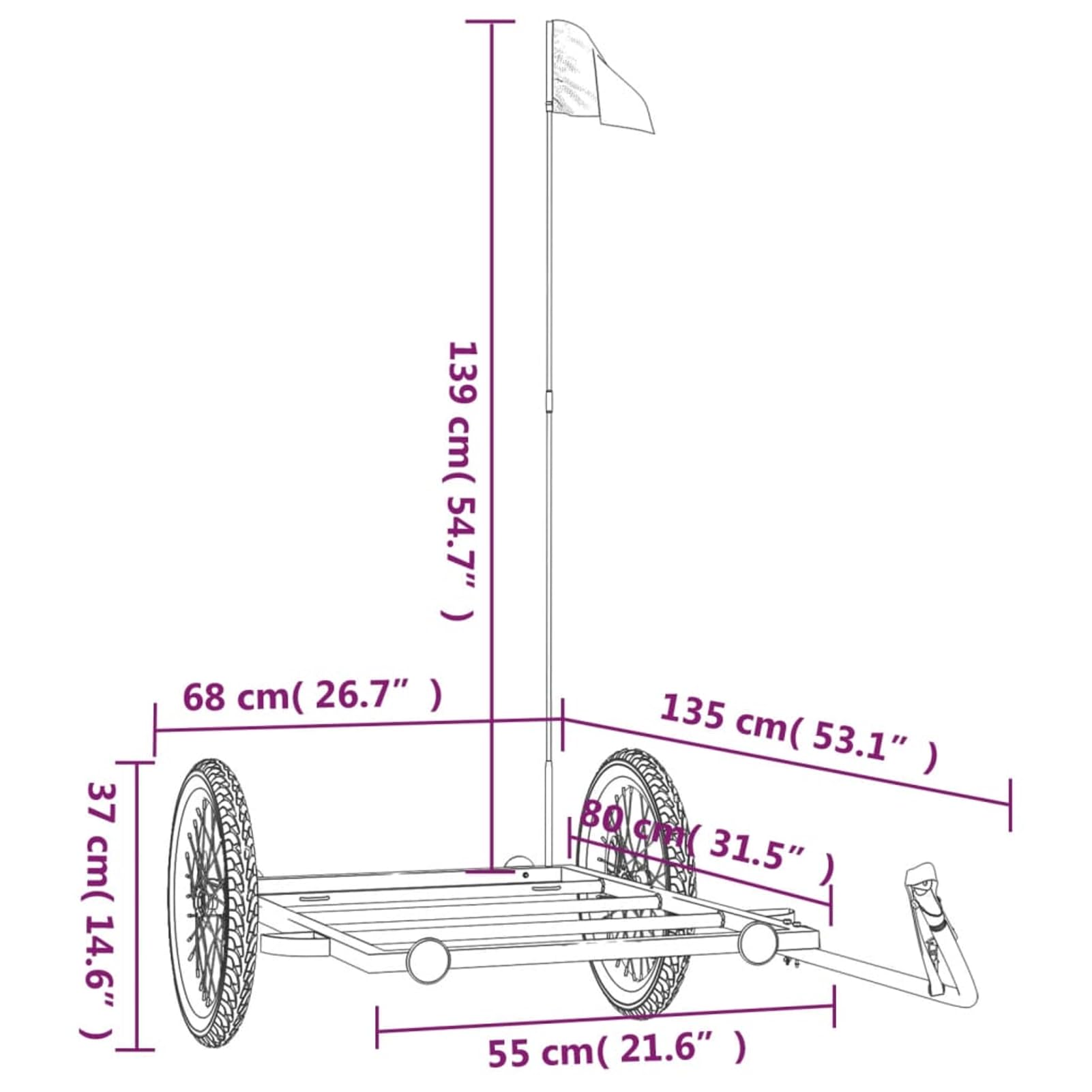 Fahrradanhänger 122x53 cm Eisen 30kg | Robustes Eisen, 30 kg Tragkraft, ideal für schwere Güter