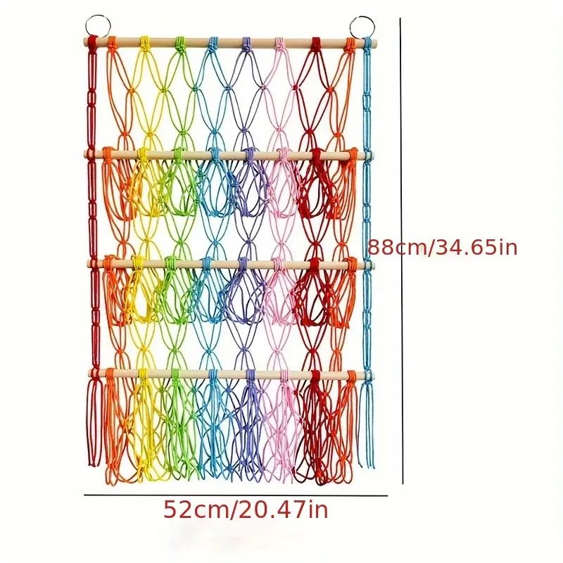 Image of Waterlily House - Hammock Organizer Mesh, Bohemian Net Organizer, Toy Storage Hammock Net Organiser, Rainbow Stuffed Animal Hammock Macrame Boho Plush Net (Color Three Layer)