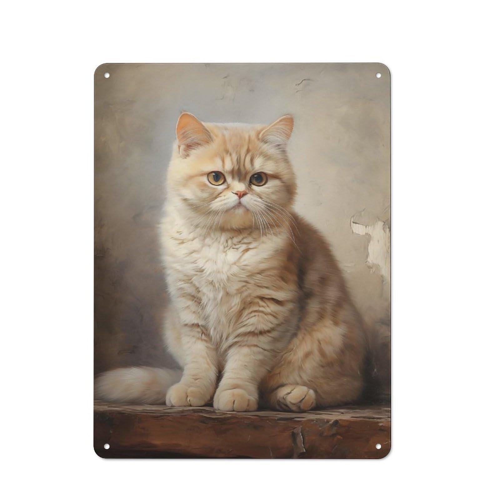 Junmoney Style-24 Exotic Shorthair Cat Old Style Metal Wall Decor 40X30cm, Decorative Tin Plaque For Cafe, Pub, Workshop Or Home Bar