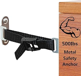 Anti Tip Furniture Anchors,(4 Sets) Adjustable Child Safety Anchors – Earthquake Proof & Baby Proofing Kit for Securing Dressers, TV Stands, Cabinets, Bookshelves.