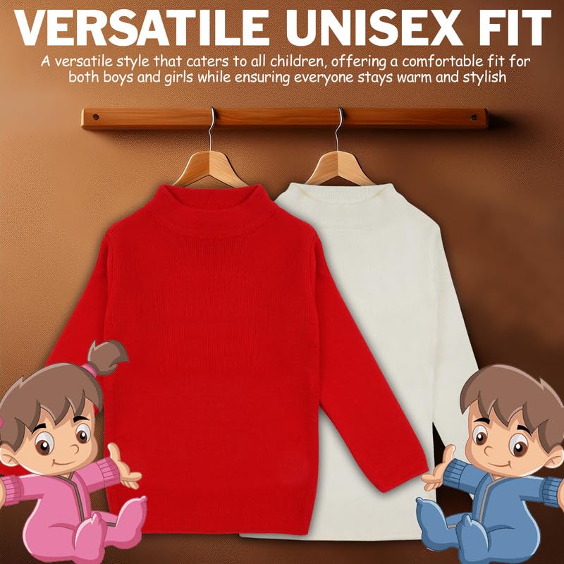 CLAP Unisex Kids Woolen Warm Full Sleeves Skivi/Sweater/Inner Round Neck for Winter Combo Pack of 2 (Red White, 3-4 Years) - Image 4 thumbnail