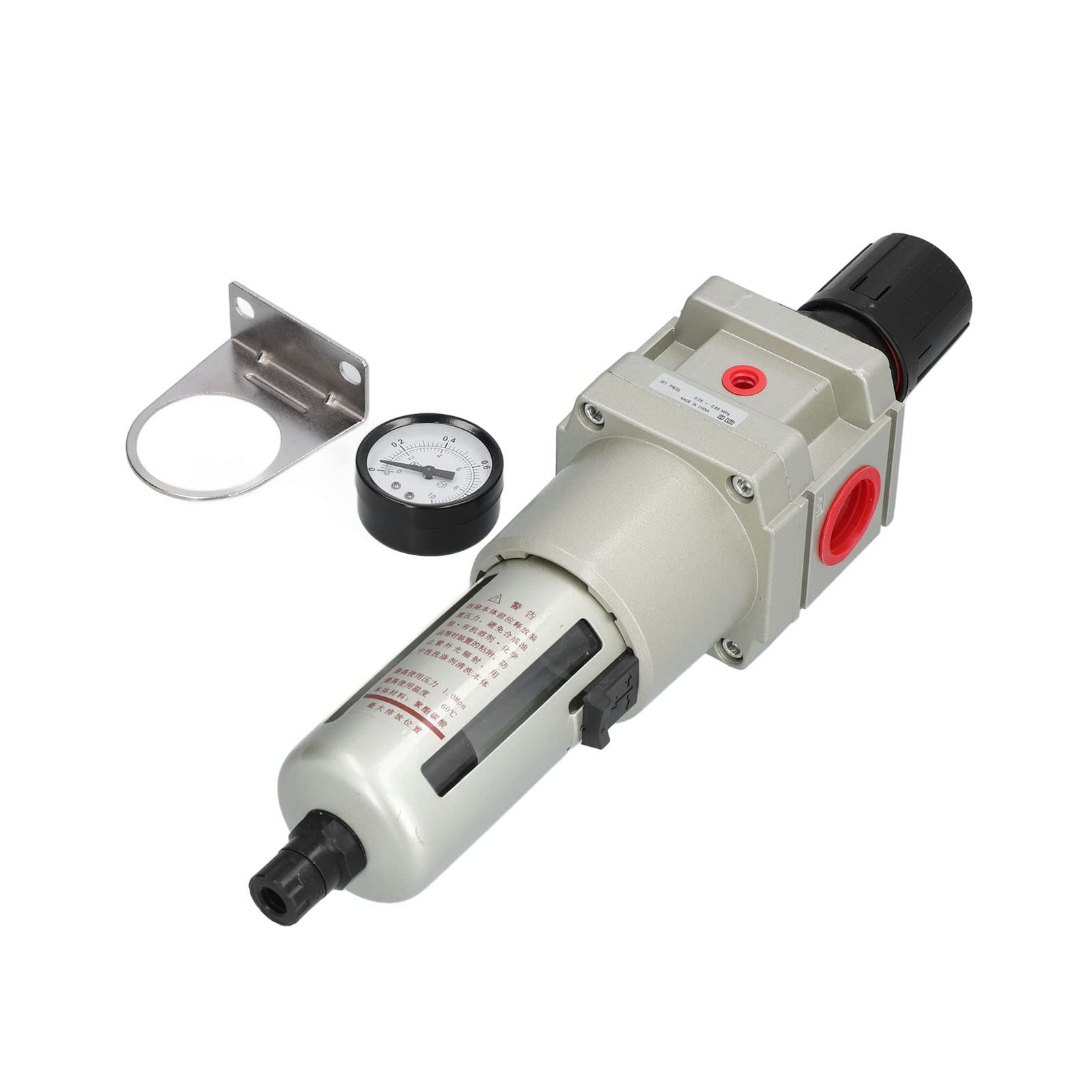 Ejoyous Separador de Aceite de Agua Regulador de Filtro de Aire de Drenaje Automático, Filtro de Aire Comprimido de Aleación de Aluminio con Manómetro de Latón, Elemento de Cobre de 40 Micras para