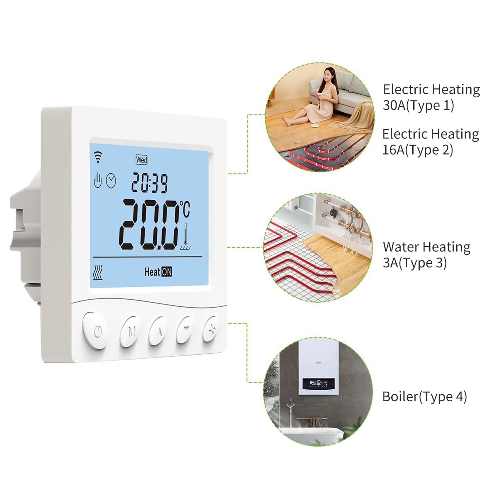 Termostat WiFi do elektrycznego ogrzewania podłogowego, inteligentny termostat, programowalny termostat pokojowy, kompatybilny z aplikacją Smart Life/Tuya App Alexa Home (16 A do ogrzewania