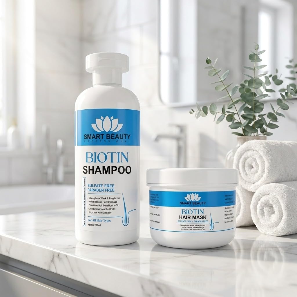 Smart Beauty Professional Biotin Shampoo and Hair Mask Combo for Weak Dry and Frizzy Hair | Sulfate Free Paraben Free Hair Care Set | Cleansing Strengthening and Nourishing Formula | Pack of 2-image-42