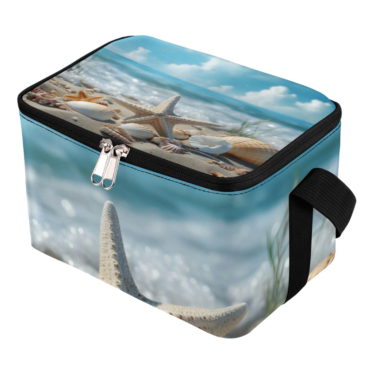 GzLeyigou Lunch Bags for Women Men 9 Cans,Starfish Beach Seashell Hot & Cold Food Delivery Bag Insulated Grocery Bag Insulated Lunch Box Summer Cooler Bag for Office Work Picnic Beach