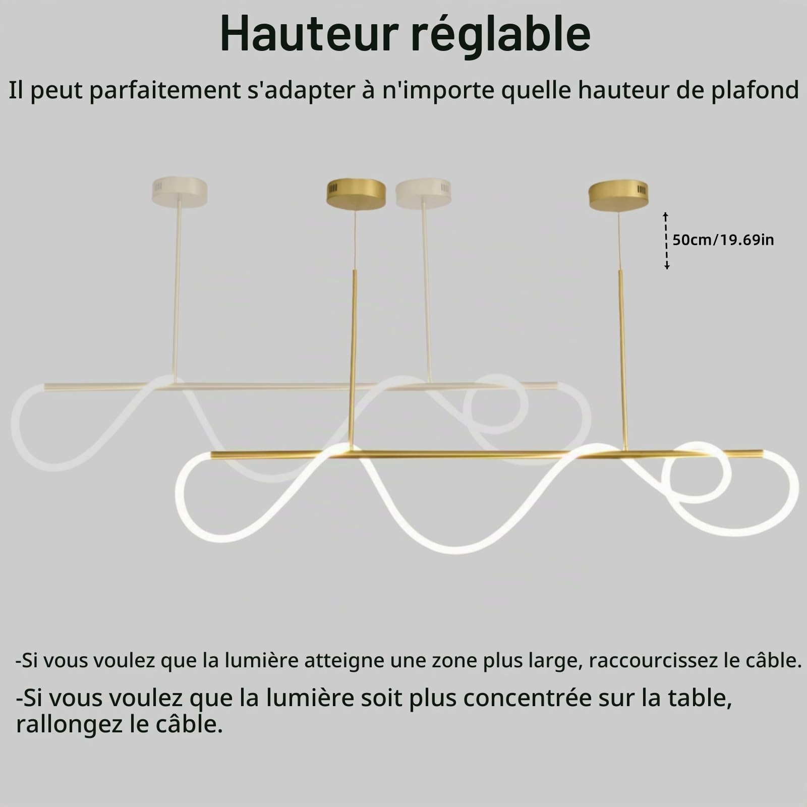 Jsz Suspension LED, Suspension Luminaire 21W Linéaire DIY, Lustre LED Suspendu Dimmable 3000K-6500K avec Télécommande, Suspendu Cuisine Moderne pour Salle à Manger Salon (Or, 120CM)