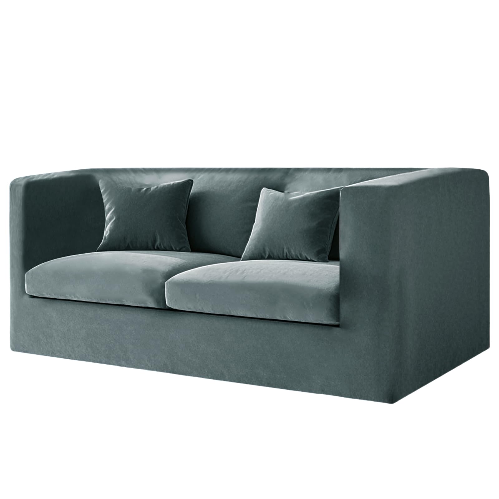 Housse de canapé Chesterfield en velours extensible bleu gris 2 places