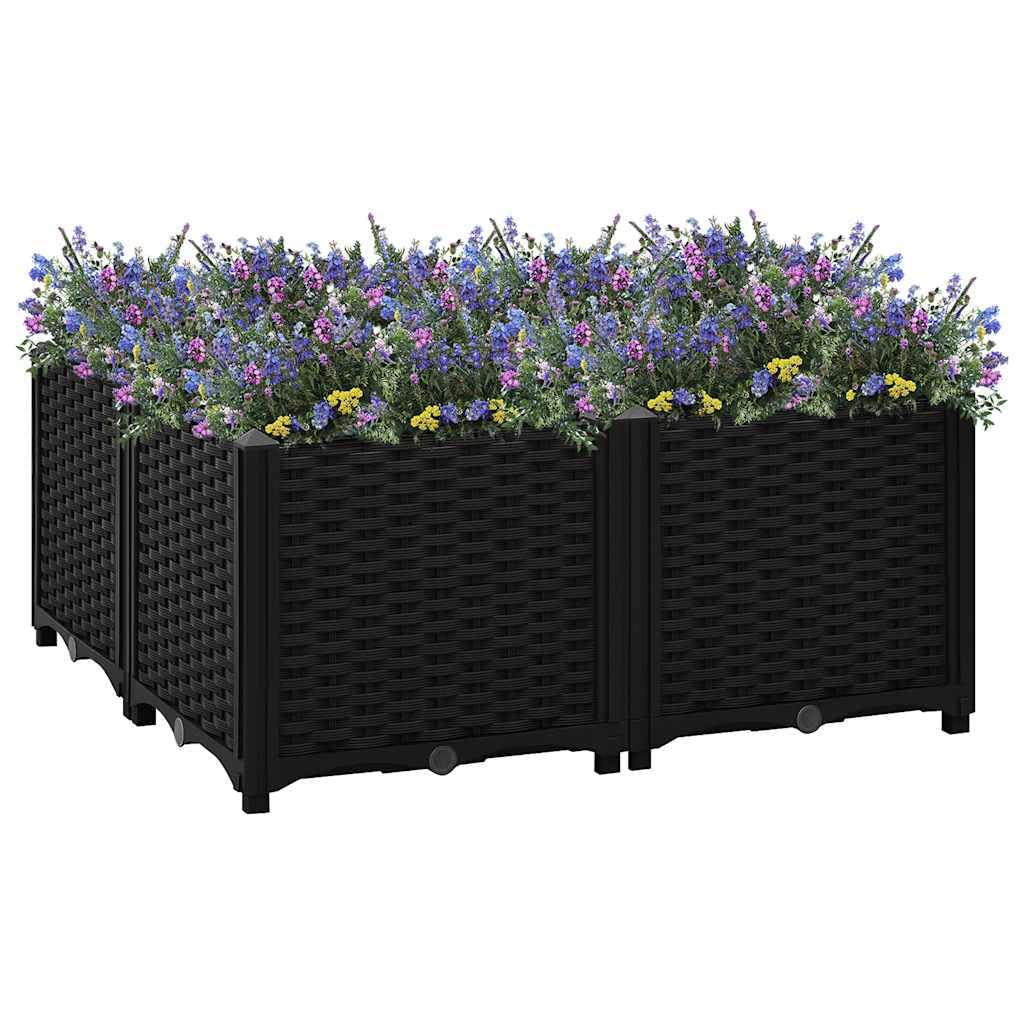 Homvdxl Raised Garden Bed, Rattan-Look, Outdoor Elevated Plastic Planter Box with Drainage Holes, for Growing Plants, Vegetables, Flowers and Herbs - Black, 80x80x38 cm