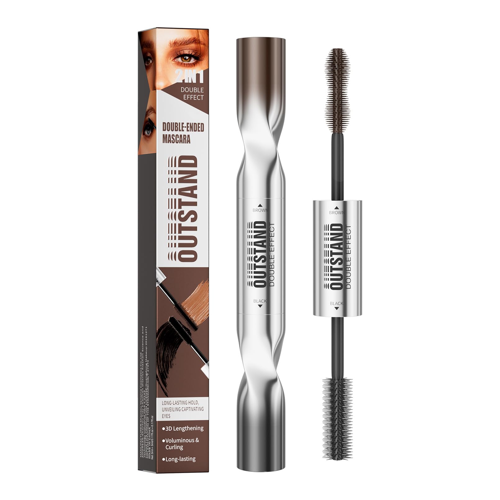 Women's Tubing Mascara, 2-in-1 Black & Brown Double-Ended, Volumizing and Lengthening, Waterproof, No Smudge, Hypoallergenic & Easy Removal 0.34 Fl Oz (Pack of 1)
