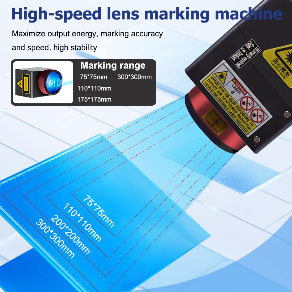 60W 2.5D JPT MOPA M7 Macchina per Marcatura Laser a Fibra e Incisore Laser, Messa a Fuoco Automatica e Asse Z Motorizzato, Lente 110mm, Asse Rotativo D80, Supporta Incisione Profonda e Rilievo,CE,220V