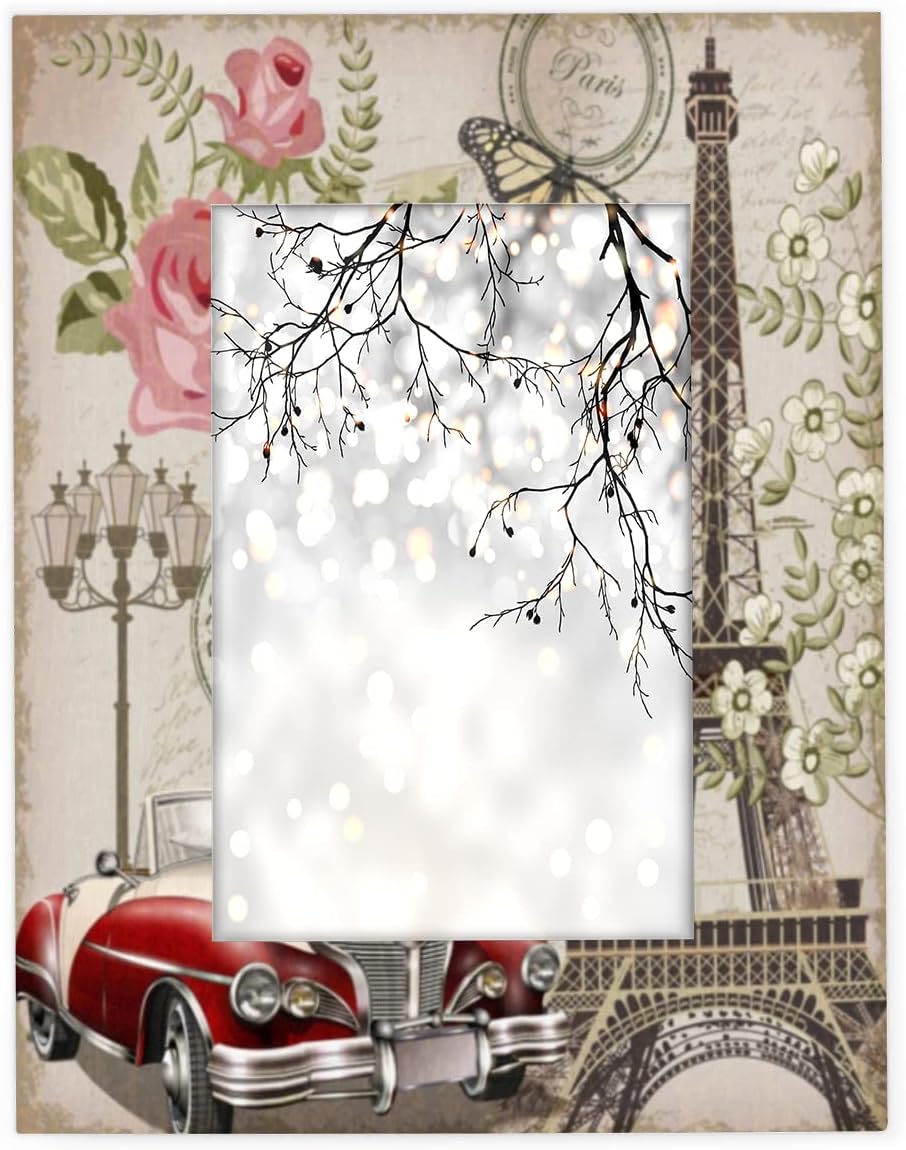 DJYQBFA 4x6 Picture Frame Paris Eiffel Tower Car Wood with