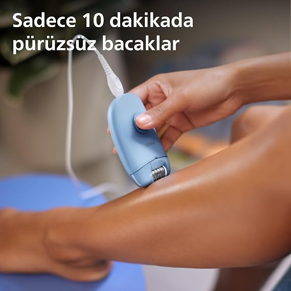 Philips Epilasyon Cihazı, Taşınabilir Kompakt Tasarım, Yıkanabilir Başlık, Kablolu, 4 Haftaya Kadar Pürüzsüzlük, Mavi Renk, BRE228/05