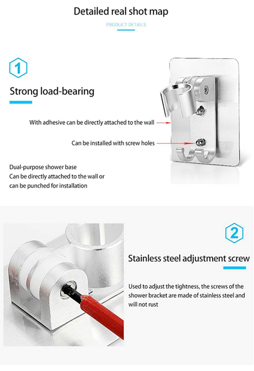 Douchekop Zuighouder - Douchesproeier Houder Multifunctioneel, Verstelbare Badkamer Handheld Douchekop Beugel, Wandgemonteerde Douche Wand Houder voor