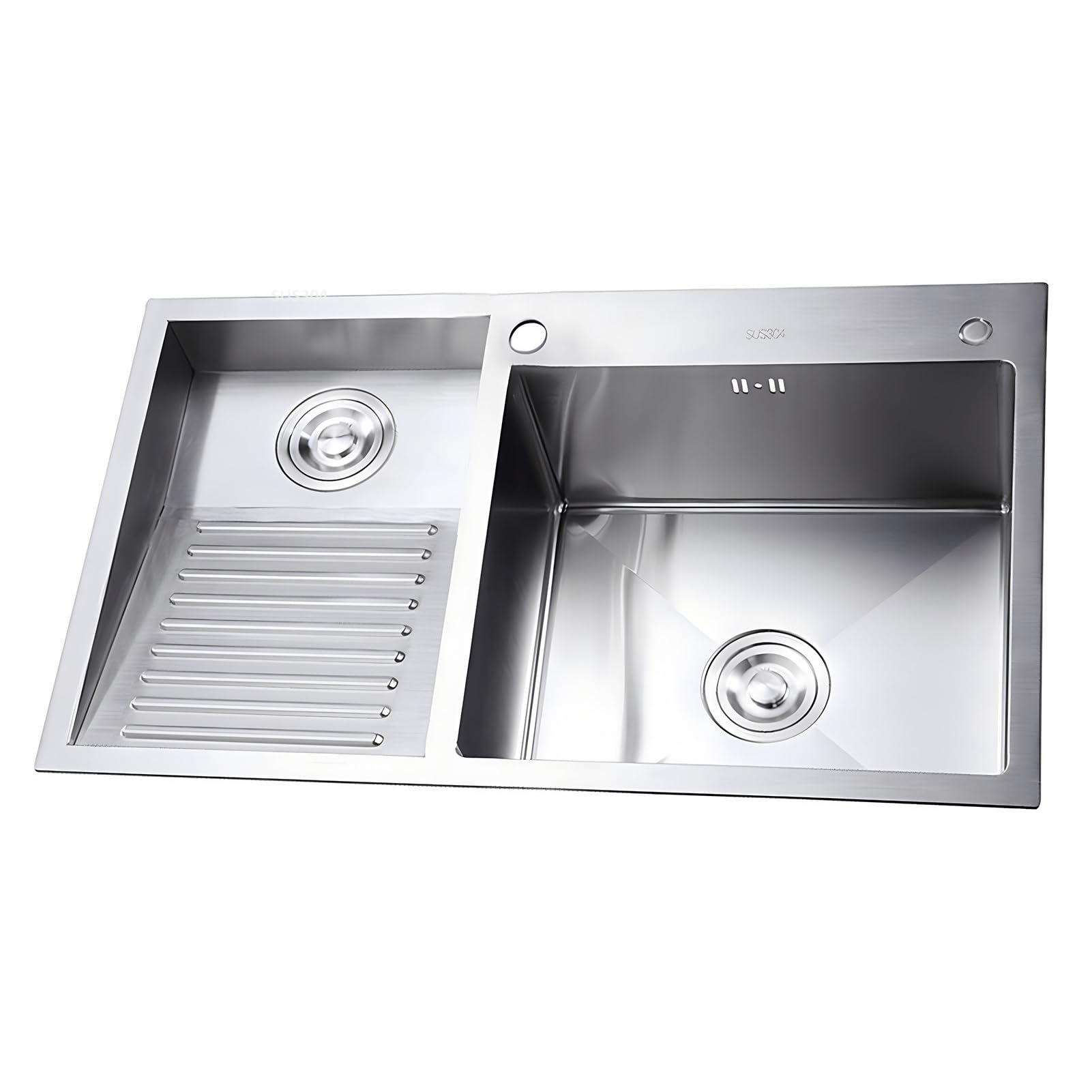 ZQFHSX Stainless Steel Laundry Sink With Integrated Washboard, Handwashing Tub Thickened Panel, Utility Drain Kits, Washing Basin For Room, Basement(Left,90x48x22cm)